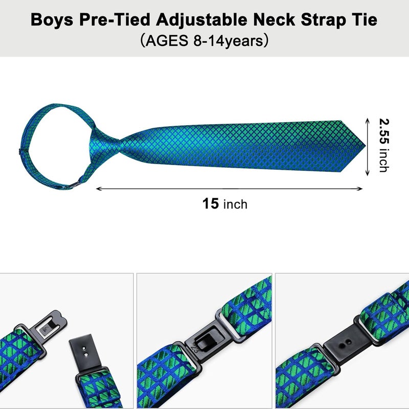 DiBanGu 2PCS Set for Father and Son Tie Silk Mens and Boys Adjustable Necktie & Pocket Square Cufflinks Kids Pre-tied Necktie - Image 5